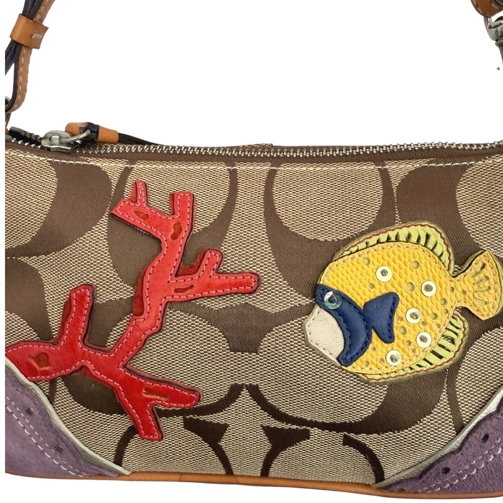 Coach Hamptons "Under the Sea" Fish Coral Shoulder Bag Purple Suede H05Q-1491 - Picture 4 of 13